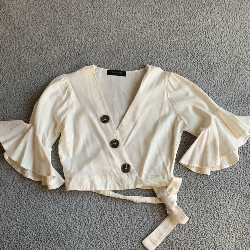 High street linen crias cross crop top